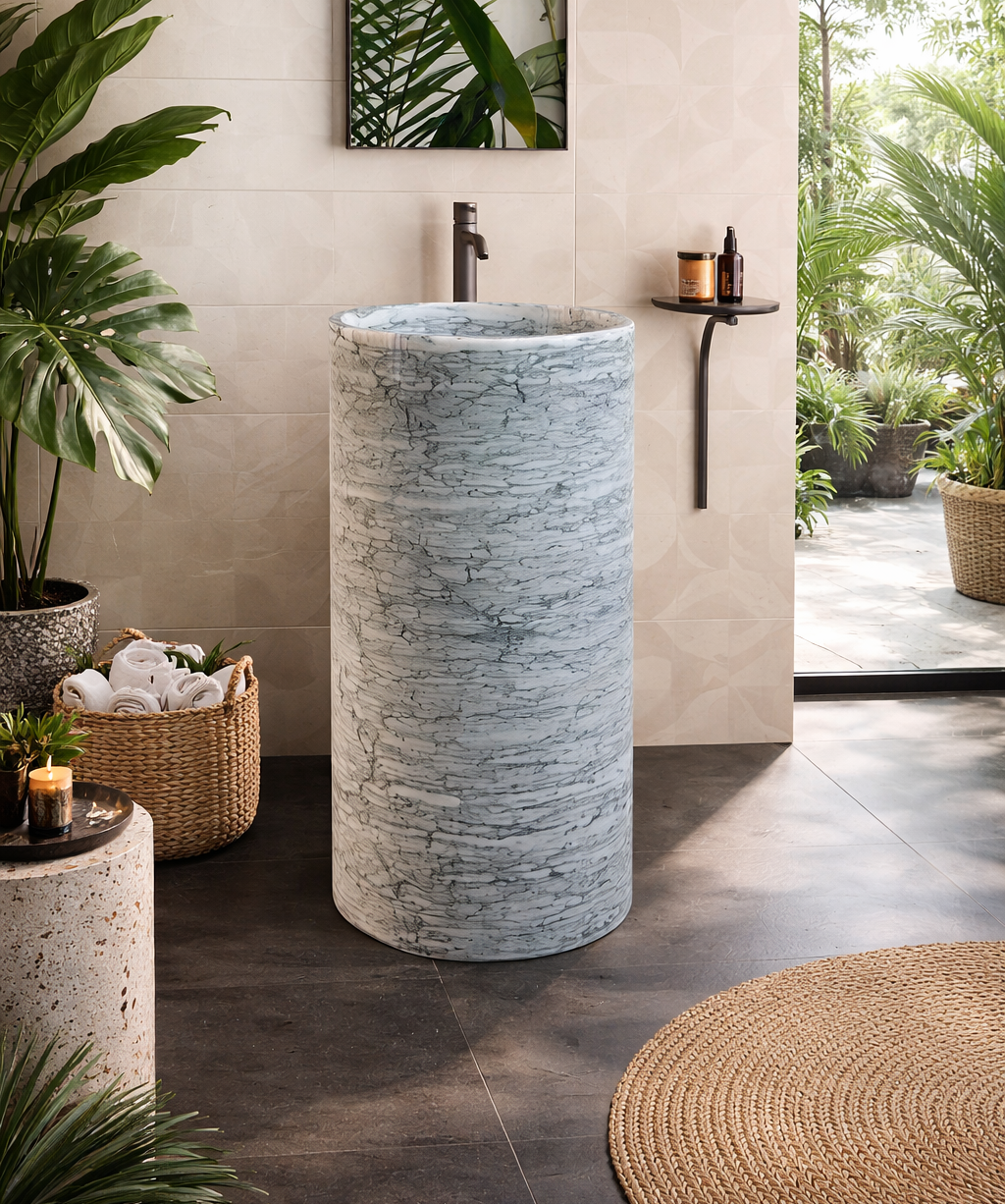 Standwaschbecken VERDANTE aus grünem Naturmarmor