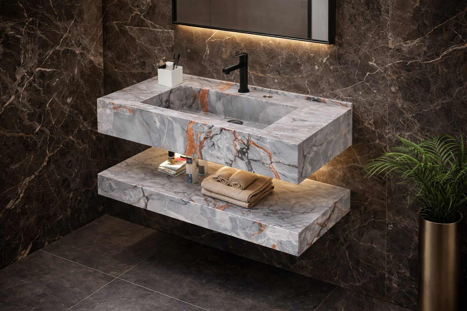 Wandwaschbecken AZURITE RILIEVO 800 aus hochwertigem Porzellan